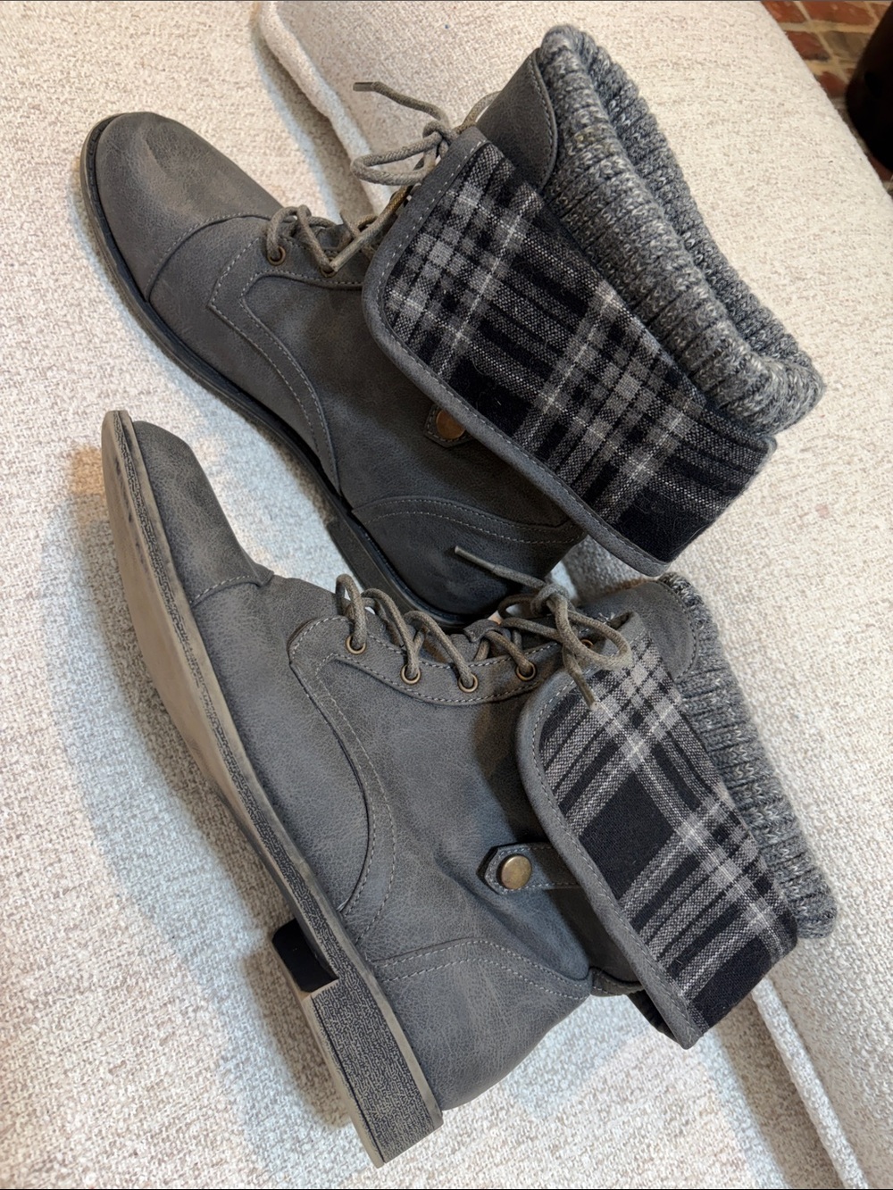 JustFab Gray Fold-Over Lace-Up Women's Boots